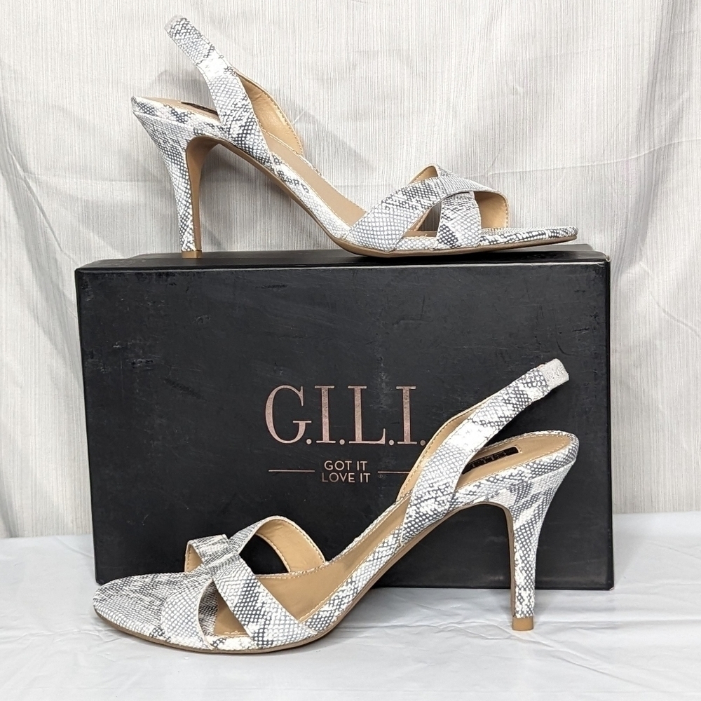 G.I.L.I. Cross-band Sling Back Mid-heel Pumps Loren Snakeskin Women's 8.5M NIB - Picture 3 of 10